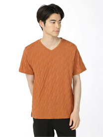 【SALE／33%OFF】TAKA-Q ダイヤジャガード Vネック半袖Tシャツ タカキュー トップス カットソー・Tシャツ オレンジ ブラック