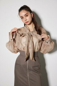 【SALE／40%OFF】rienda チュールボウタイネックトップス リエンダ トップス シャツ・ブラウス ホワイト ブルー ブラック ベージュ【送料無料】