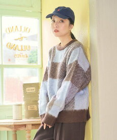 【SALE／50%OFF】FREAK'S STORE シャギー チェックニット 24AW フリークスストア トップス ニット ピンク ブルー ブラウン