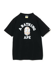 A BATHING APE BLEACHED BAPE CHECK COLLEGE TEE ア ベイシング エイプ トップス カットソー・Tシャツ ブラック ホワイト【送料無料】