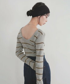 LIAN ボーダーバックオープンプルオーバー リアン トップス ニット グレー ネイビー ホワイト ブラウン【送料無料】