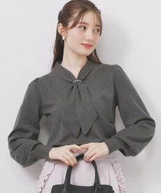 index ゴールドパーツ付きボウタイニット【洗濯機OK】《10col/XS~LL》 インデックス トップス ニット ピンク ブルー グレー ゴールド ワインレッド ブラック ホワイト