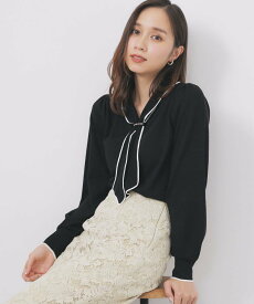 index ゴールドパーツ付きボウタイニット【洗濯機OK】《10col/XS~LL》 インデックス トップス ニット ピンク ブルー グレー ゴールド ワインレッド ブラック ホワイト