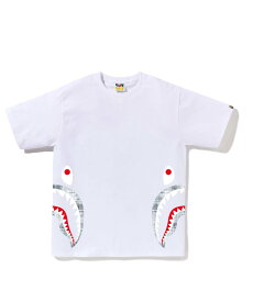 A BATHING APE BLEACHED BAPE CHECK SIDE SHARK TEE ア ベイシング エイプ トップス カットソー・Tシャツ ホワイト【送料無料】
