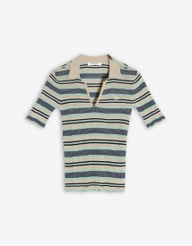 【SALE／30%OFF】Maison Kitsune Maison Kitsune/(W)FINE RIB STRIPED POLO メゾン キツネ トップス ポロシャツ グリーン【送料無料】