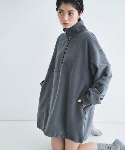 CODE A half zip sweat mini dress �R�[�h�G�[ �g�b�v�X �X�E�F�b�g�E�g���[�i�[ �O���[ �x�[�W���y���������z