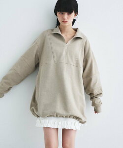 CODE A half zip sweat mini dress �R�[�h�G�[ �g�b�v�X �X�E�F�b�g�E�g���[�i�[ �O���[ �x�[�W���y���������z