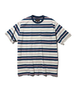 �ySALE�^50%OFF�zBEAMS PLUS Pocket Tee Stripe Indigo �r�[���X �A�E�g���b�g �g�b�v�X �J�b�g�\�[�ET�V���c �l�C�r�[�y���������z