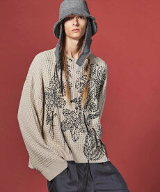 MAISON SPECIAL Oni-Waffle Hand Stitch Botanical Embroidery Prime-Over Crew Neck Knit Pullover メゾンスペシャル トップス ニット ブラック ブラウン【送料無料】