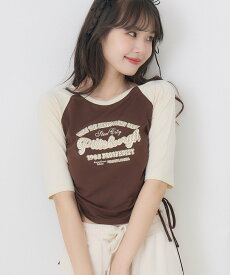 【SALE／52%OFF】ems excite ドロスト五分袖TEE レトロガール トップス その他のトップス ホワイト ブラウン