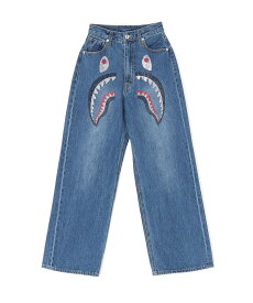 A BATHING APE CRYSTAL STONE SHARK HIGH WAIST DENIM PANTS ア ベイシング エイプ パンツ ジーンズ・デニムパンツ ブラック ブルー【送料無料】