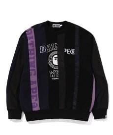 A BATHING APE UPCYCLE CREWNECK ア ベイシング エイプ トップス スウェット・トレーナー ブラック ホワイト【送料無料】