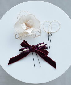 【SALE／10%OFF】utatane 髪飾り 3点セット 胡蝶蘭・リボン・水引 ウタタネ ヘアアクセサリー バレッタ・ヘアクリップ・ヘアピン ワインレッド ブラック グレー【送料無料】