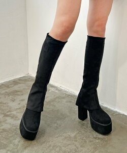 attagirl 厚底ストレッチカバーブーツ アタガール シューズ・靴 ミュール ブラック ベージュ【送料無料】