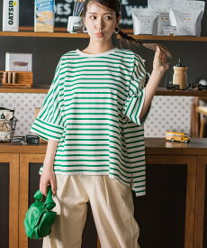 【SALE／60%OFF】VICKY 【シンプルだからこそ着まわせる】ボーダールーズカットプルオーバー《洗濯機で洗える》 ビッキー トップス カットソー・Tシャツ グリーン レッド ブラック