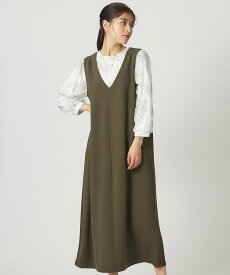 【SALE／10%OFF】SHOO・LA・RUE 【七分袖】一枚で決まる お袖レースドッキングワンピース シューラルー ワンピース・ドレス その他のワンピース・ドレス ブラック カーキ ピンク【送料無料】