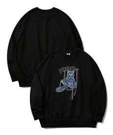 【SALE／10%OFF】HOOK HOOK -original-/かわいいネコパッチワーク刺繍フリンジスウェット アイモハ トップス スウェット・トレーナー ホワイト ブラック【送料無料】