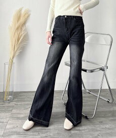 【SALE／58%OFF】Amulet 【Amulet】デニムライクフレアパンツ アミュレット パンツ ジーンズ・デニムパンツ ブラック ブルー