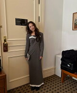 ANDRESD 結婚式・二次会対応 フリルトリムロングドレス アンドレスド ワンピース・ドレス ドレス ブラッ…
