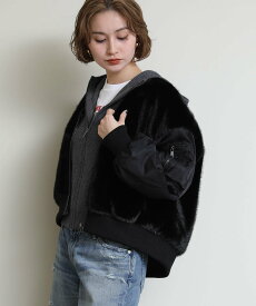 【SALE／50%OFF】Gready Brilliant Gready Brilliant/(W)Vネックファーブルゾン グレディブリリアン ジャケット・アウター ブルゾン・ジャンパー カーキグリーン ブラック【送料無料】