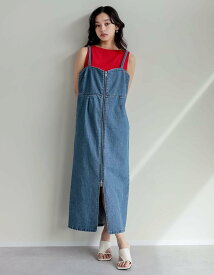 Re:EDIT リサイクルデニムフロントZIPサイドカットジャンパースカート リエディ ワンピース・ドレス ジャンパースカート ブルー ネイビー【送料無料】