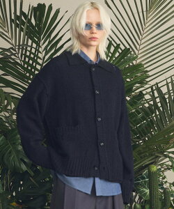 MAISON SPECIAL Prime-Over Distressed Knit Collared Cardigan ���]���X�y�V���� �g�b�v�X �j�b�g �u���b�N ���b�h�y���������z