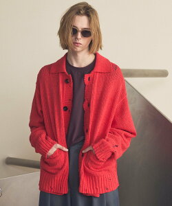 MAISON SPECIAL Prime-Over Distressed Knit Collared Cardigan ���]���X�y�V���� �g�b�v�X �j�b�g �u���b�N ���b�h�y���������z