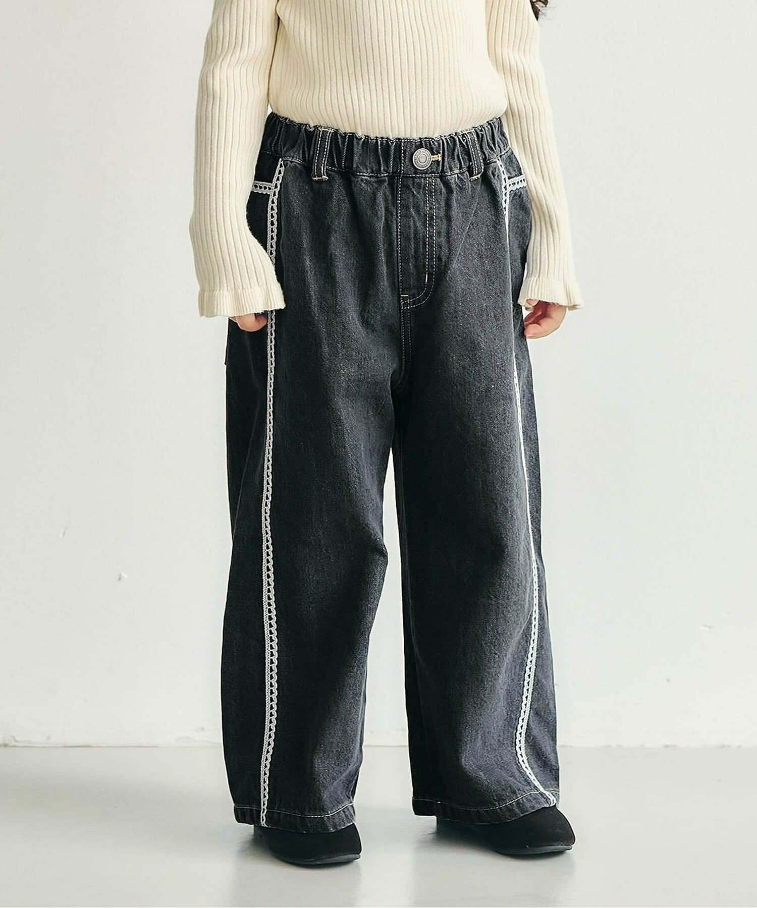 라인 레이스 데님 팬츠 10분 길이