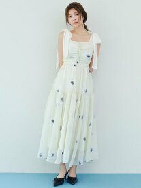 SNIDEL 【FLOWER COLLECTION】プリントショルダーリボンワンピース スナイデル ワンピース・ドレス ワンピース イエロー ネイビー【送料無料】