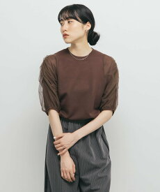 【SALE／50%OFF】KBF チュールスリーブニット ケービーエフ トップス ニット ネイビー ブラウン ベージュ