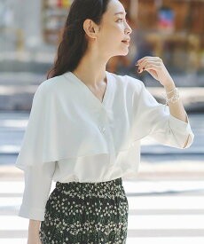 【SALE／20%OFF】INDIVI 【羽織りとしても活躍!】ケープカラーブラウス インディヴィ トップス シャツ・ブラウス グレー ブラック ホワイト【送料無料】