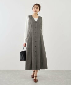 ROPE' PICNIC ウエストタックジャンパースカート ロペピクニック ワンピース・ドレス ジャンパースカート ネイビー ベージュ グレー【送料無料】
