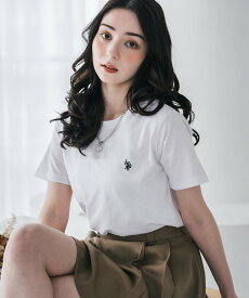 Rocky Monroe U.S. POLO ASSN. W's 別注コラボロゴ刺繍半袖Tシャツ ロッキーモンロー トップス カットソー・Tシャツ ブラック ブルー グレー イエロー ホワイト ベージュ ネイビー ピンク