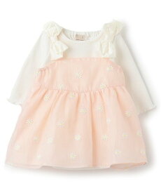 【SALE／50%OFF】petit main 【リンク】花刺しゅうワンピロンパース ナルミヤオンライン マタニティウェア・ベビー用品 ロンパース・カバーオール ベージュ ピンク