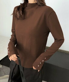 【SALE／20%OFF】aimoha aimoha/ステッチスリーブハイネックトップス アイモハ トップス カットソー・Tシャツ ブラック レッド ブラウン カーキグリーン ホワイト グレー