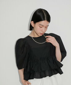 ADAM ET ROPE' FEMME 【サステナブル】コットンギャザーフリル2WAYブラウス アダムエロペ トップス シャツ・ブラウス ブラック ホワイト ブルー【送料無料】