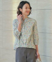 LIBERTYタナローン NIMES 総柄ブラウス 5分袖 7分袖 グリーン LIBERTY 