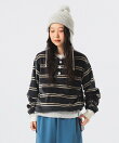 【別注】Healthknit / ボーダー ベロア ヘンリーネック