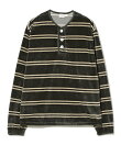 【別注】Healthknit / ボーダー ベロア ヘンリーネック