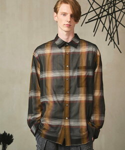 MAISON SPECIAL Prime-Over Cotton Organdy Check Regular Collar Shirt ���]���X�y�V���� �g�b�v�X �V���c�E�u���E�X �x�[�W�� �u���b�N�y���������z
