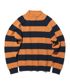 【SALE／50%OFF】BEAMS PLUS BEAMS PLUS / ハイネック リブ ボーダー柄 ニット ビームス メン トップス ニット ホワイト オレンジ【送料無料】