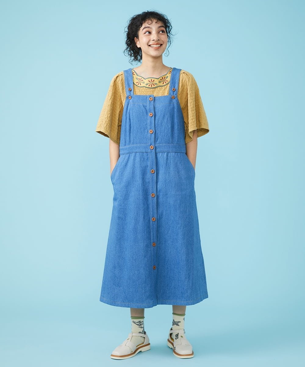 Jocomomola｜リネン混デニム サロペットスカート | Rakuten Fashion
