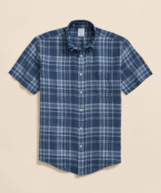 【SALE／20%OFF】BROOKS BROTHERS アイリッシュリネン チェック ショートスリーブ カジュアルシャツ Regular Fit ブルックス ブラザーズ トップス シャツ・ブラウス ブルー【送料無料】