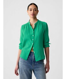 【SALE／40%OFF】GAP (W)クリンクルガーゼ シャツ ギャップ トップス シャツ・ブラウス ネイビー ホワイト グリーン【送料無料】