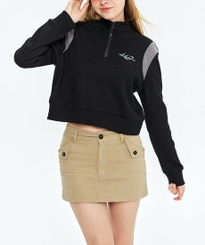 【SALE／20%OFF】HOOK 【HOOK】for girls 肩切り替えハーフジップ アイモハ トップス スウェット・トレーナー ブラック グレー