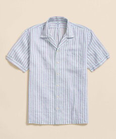 【SALE／20%OFF】BROOKS BROTHERS アイリッシュリネン ストライプ キャンプシャツ Regular Fit ブルックス ブラザーズ トップス シャツ・ブラウス パープル【送料無料】