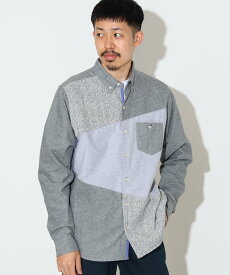 【SALE／30%OFF】BEAMS HEART MEN コーヒー刺繍 クレイジー ニット 切替 ボタンシャツ ビームス アウトレット トップス シャツ・ブラウス ネイビー グレー【送料無料】