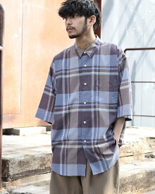 【SALE／50%OFF】BEAMS MEN BEAMS / コットン シルク チェック イージー シャツ ビームス アウトレット トップス シャツ・ブラウス パープル グリーン【送料無料】