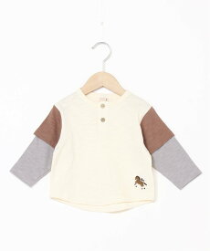 【SALE／30%OFF】petit main 配色ヘンリーネックロンT ナルミヤオンライン トップス カットソー・Tシャツ グリーン ホワイト グレー