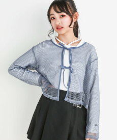 ZIDDY 【 ニコ☆プチ 掲載 】メッシュリボンカーディガン&ロングTシャツセット(130~160cm) ベベ オンライン ストア スーツ・フォーマル セットアップスーツ ブルー ブラック【送料無料】